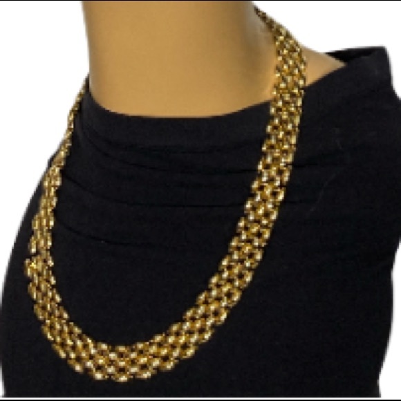 Vintage Statement Necklace Flat wide Collar Necklace links polish gold plated - Picture 3 of 10